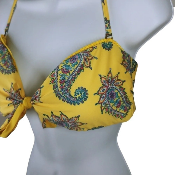 Isabella Rose Bathing Swim Bikini Top Yellow with Paisleys L - Picture 3 of 8